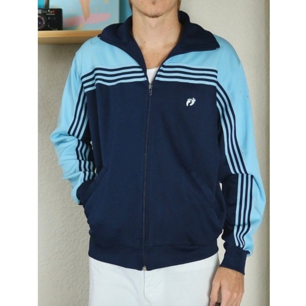Hang Ten Vintage Track Jacket Size L Blue Colorblock Full Zip Striped Retro Mens